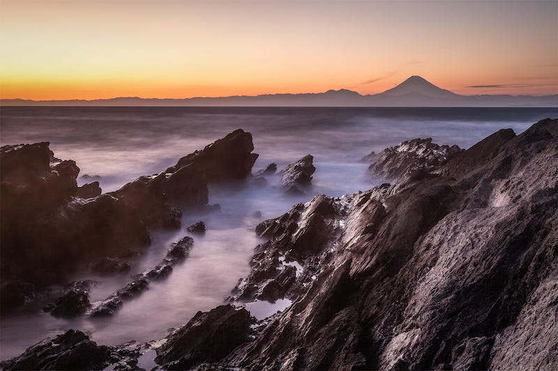 Mt. Fuji at sunset from the Miura Peninsula’s Jogashima