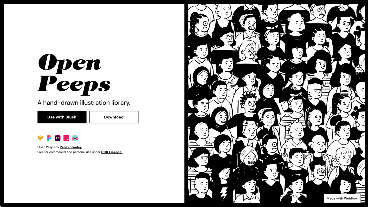 Hand-drawn character illustration library. Also by Pablo Stanley. Best for projects that need a warmer, more informal feel.