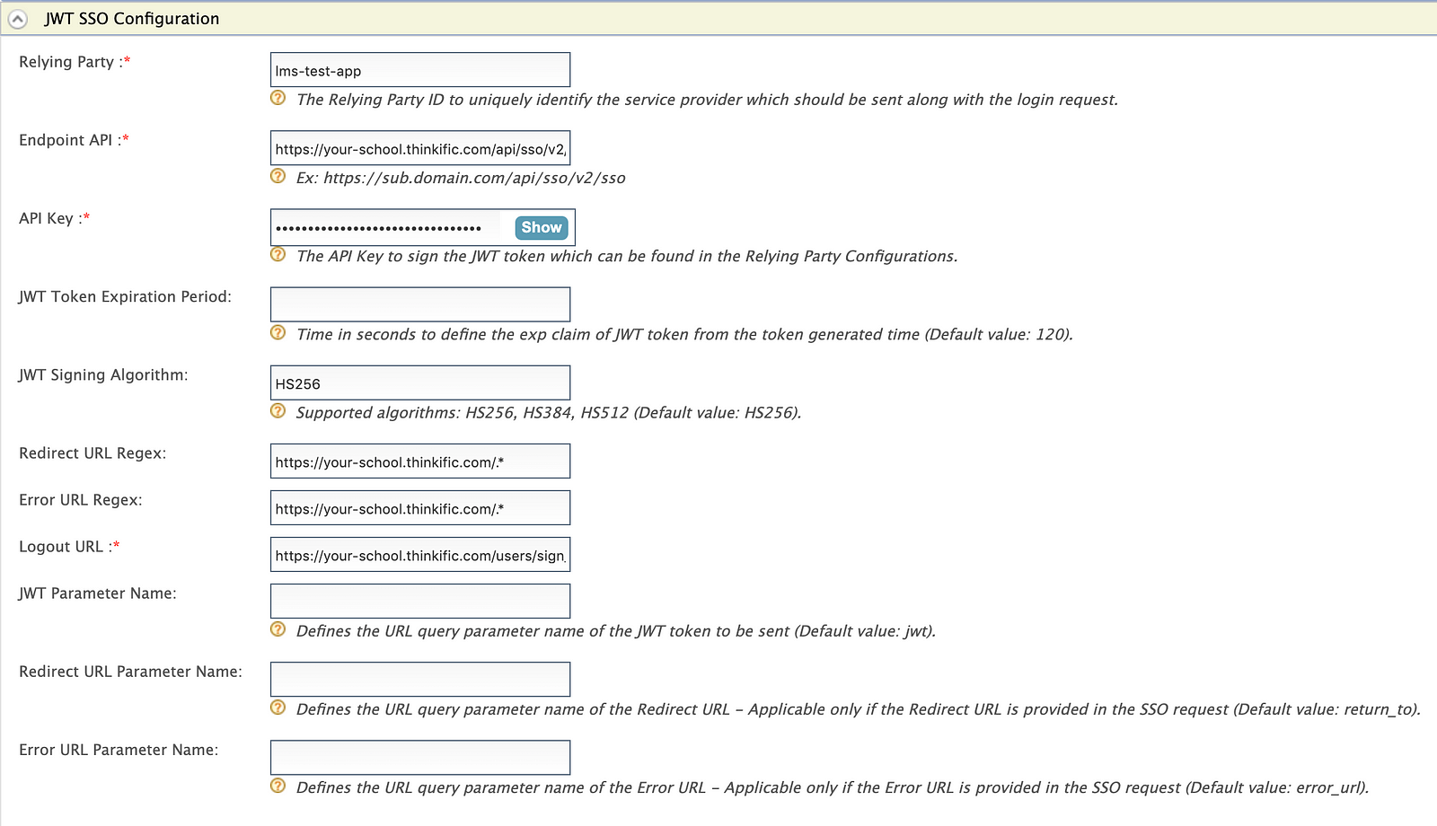 JWT SSO Sample Configurations