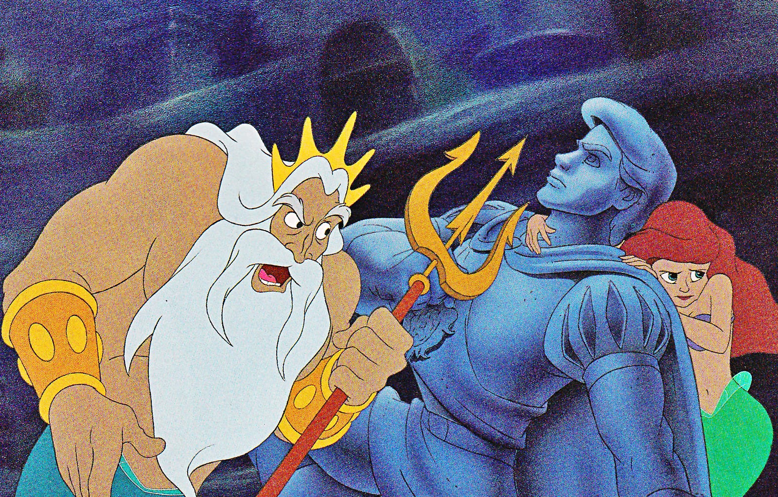 King Triton confronts his daughter, Ariel, in Disney’s “The Little Mermaid” (1989).