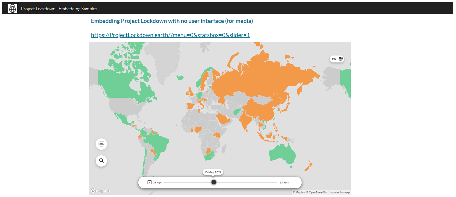 Screenshot of a map of the world with different countries highlighted in green and orange.