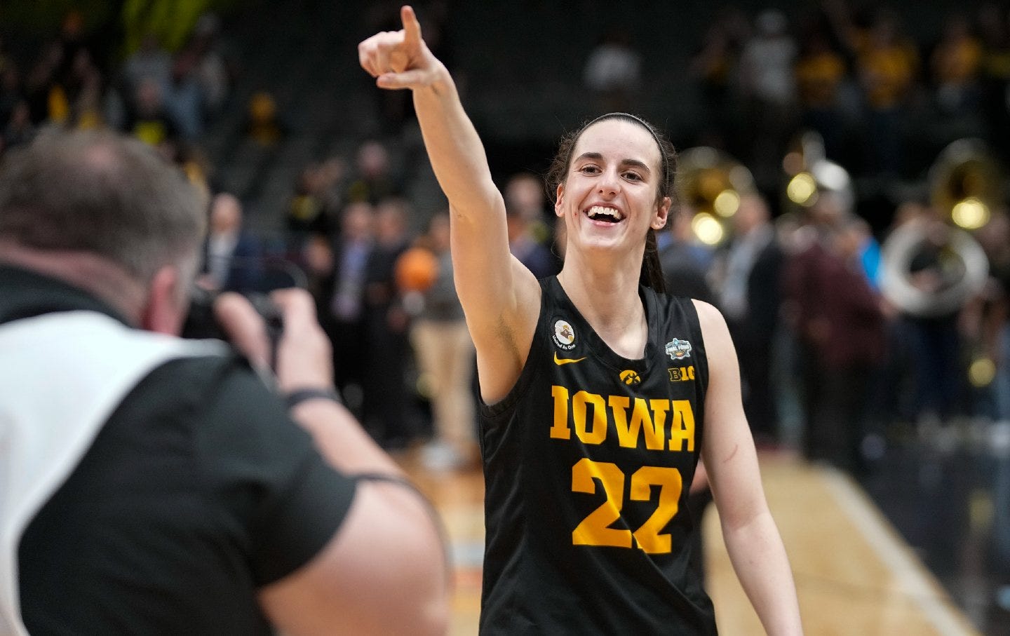 Caitlin Clark after beating a Big Ten opponent.