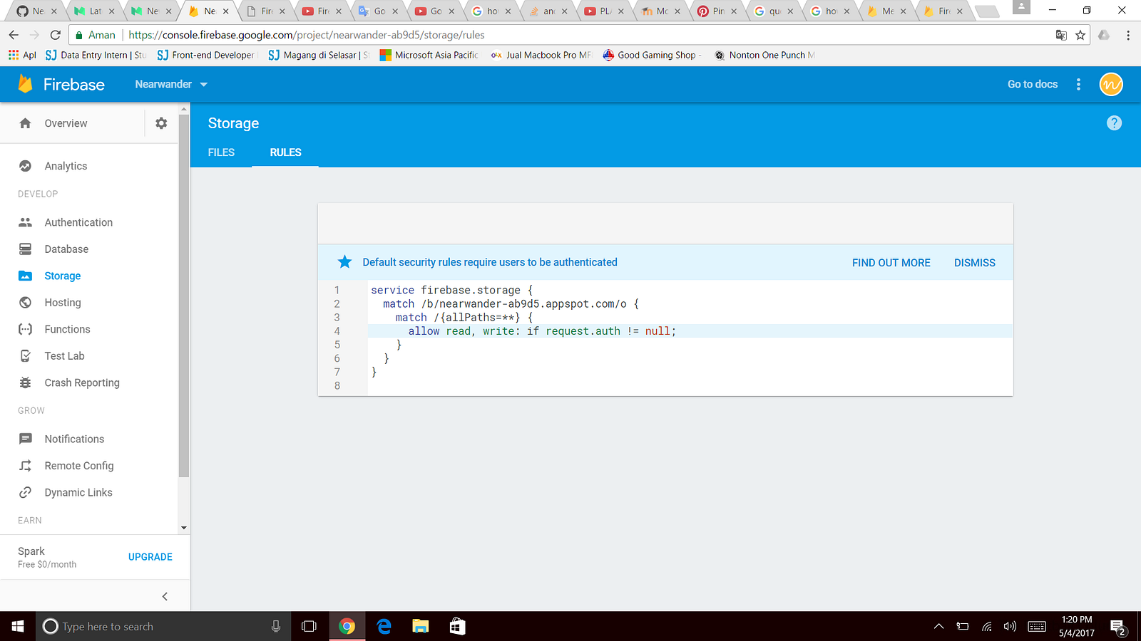 Week 12 — Create rules in Firebase Storage for each users