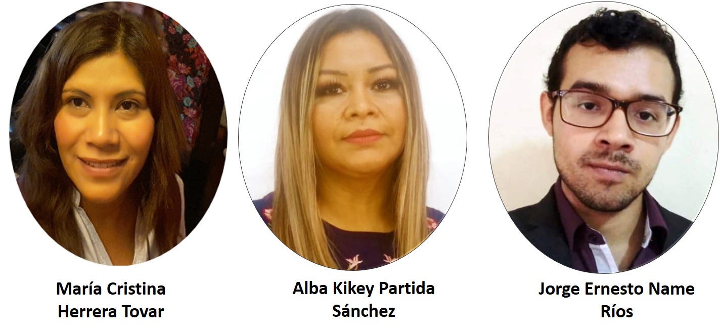 María Cristina Herrera Tovar, Alba Kikey Partida Sánchez, and Jorge Ernesto Name Ríos.