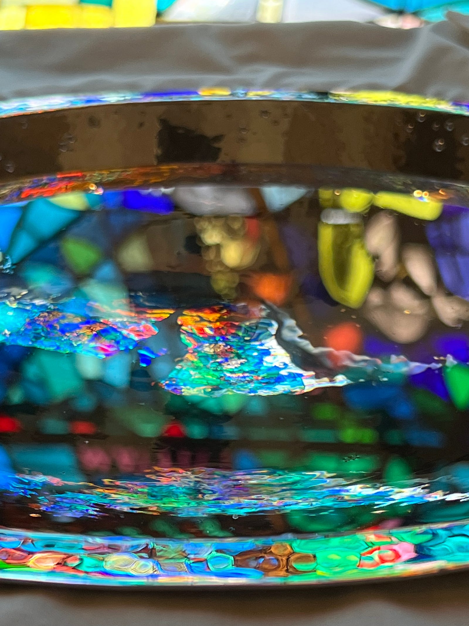 All the colors collected in the water of the baptismal font at St Andrews Madison, CT.