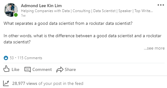 Top 13 Skills To Become A Rockstar Data Scientist Towards Data Science - question on linkedin