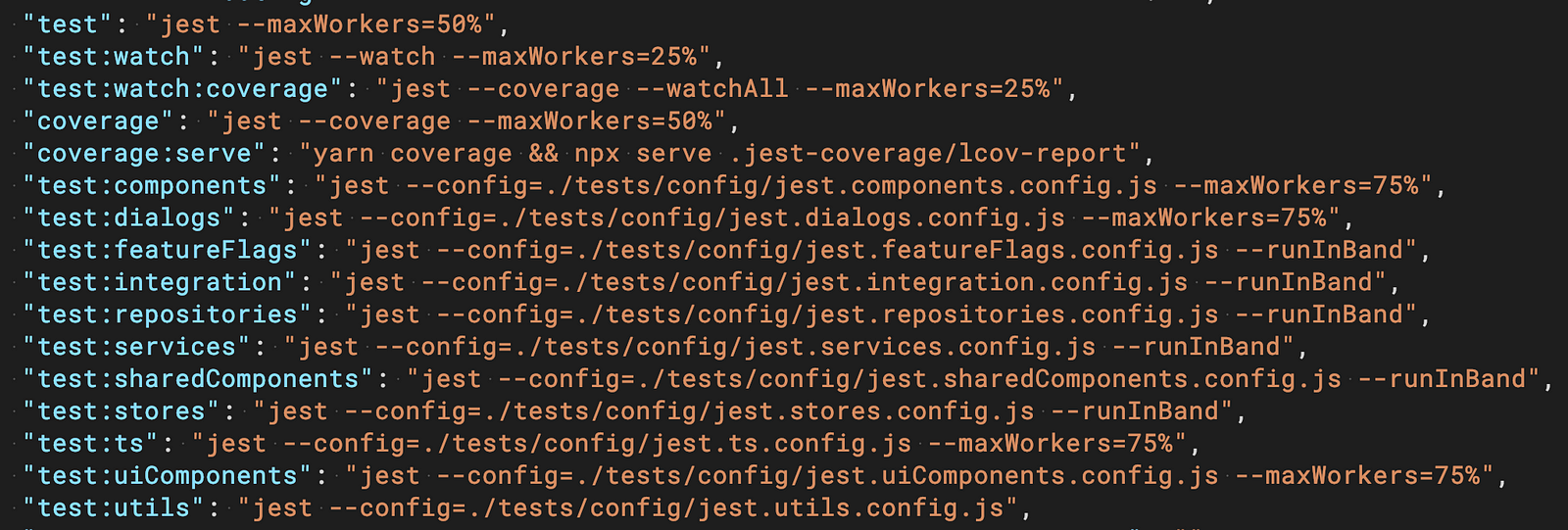 package.json excerpt with test commands