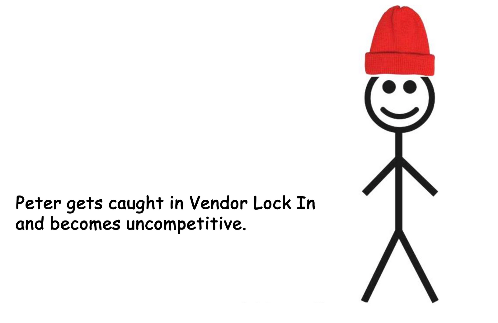 Peter gets caught in Vendor Lock In and becomes uncompetitive.