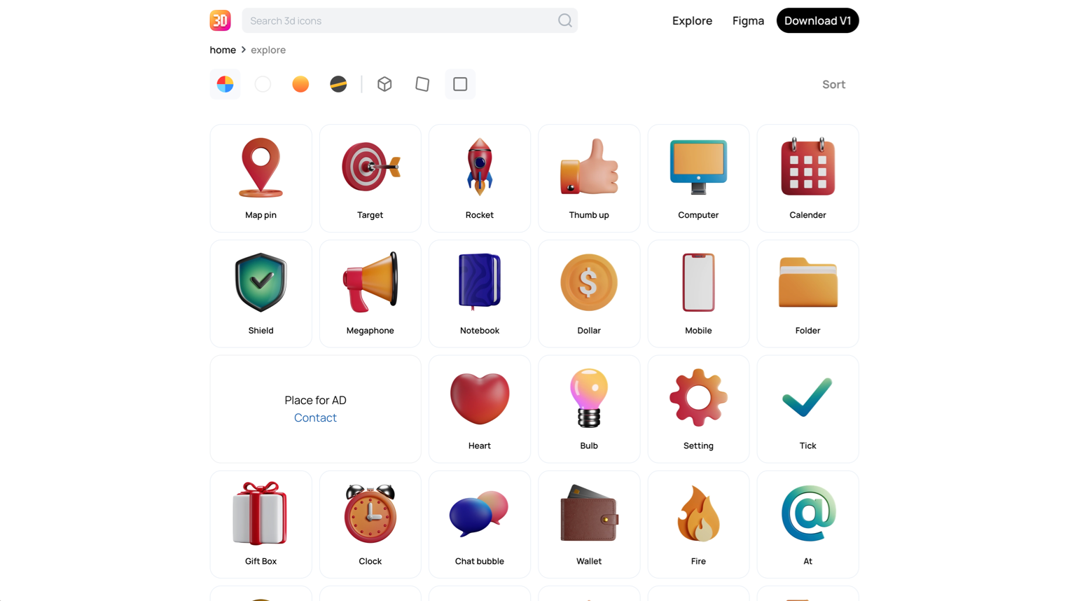 1,000+ 3D rendered icons with customizable colors. Best for feature sections and pricing pages that need dimensional visual accents.