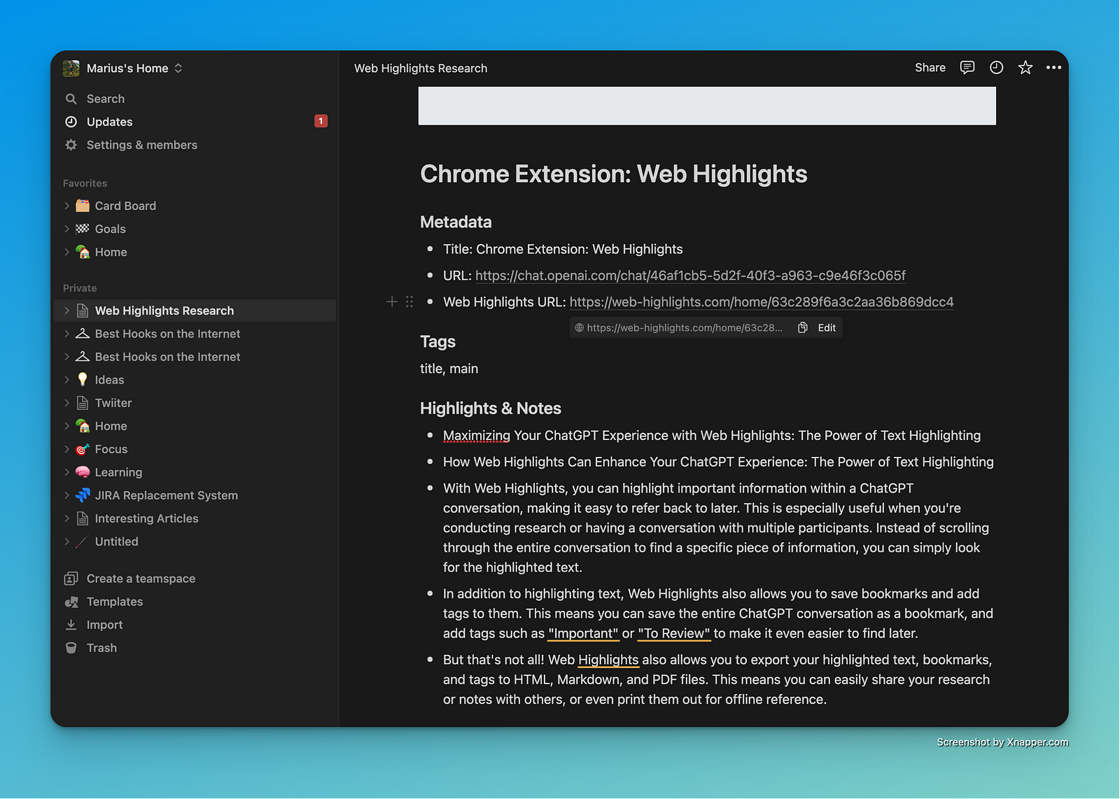 ChatGPT highlights exported to Notion