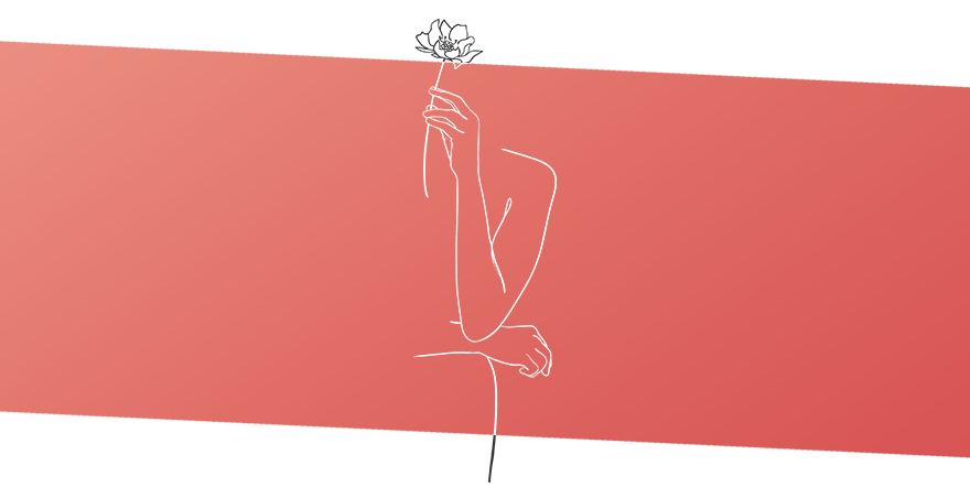 This is a simple, minimalistic line drawing of half a woman holding a flower on a slanted, red gradient backdrop. Dylan “Real Dyl” Roberts (@berealdyl) organized this design.