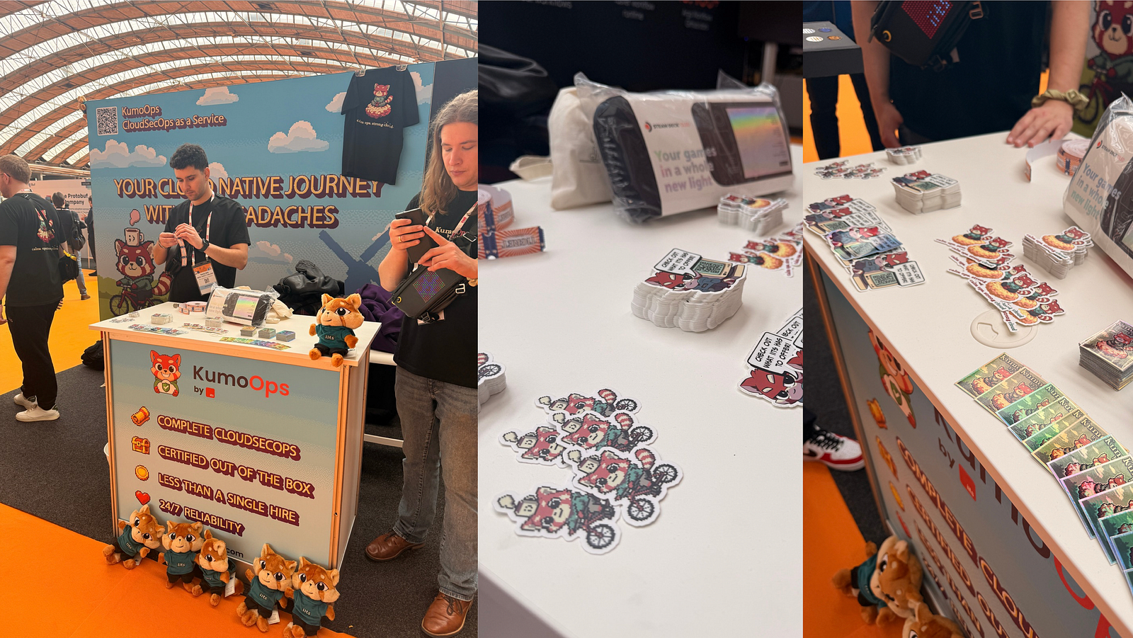 The ambassador team standing together and getting the booth ready for the start of the week.