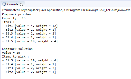 knapsack algorithm