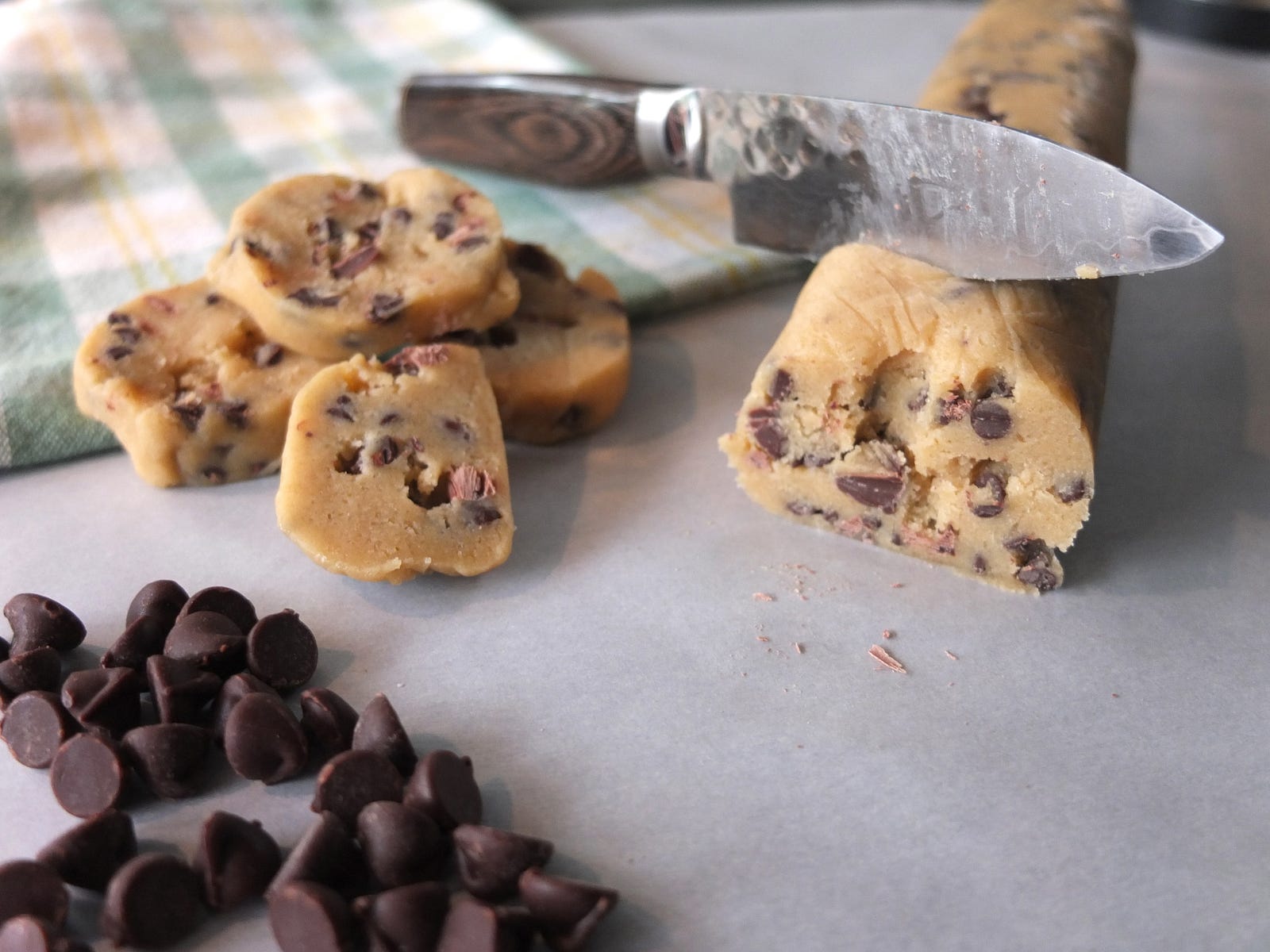 Chocolate Chip Icebox Cookies Baking in Black and White Medium