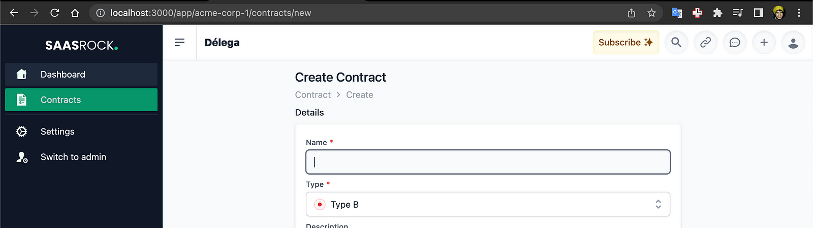 Contracts Module at /app/:tenant/contracts