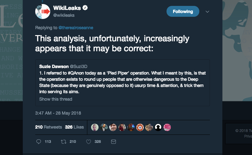 WikiLeaks Calls QAnon A Likely ‘Pied Piper’ Operation