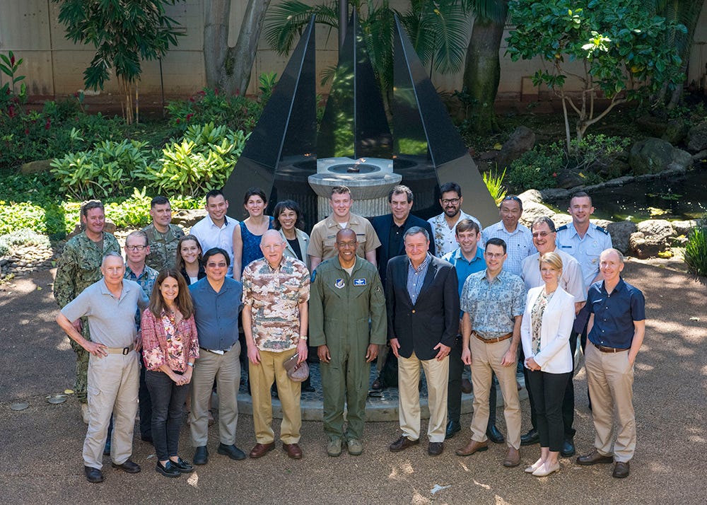 A group of 20 faculty and fellows participate in an orientation visit to Indo-Pacific Command headquarters, Honolulu, Hawaii, February 21–22, 2019, organized and sponsored by the U.S.-Asia Security Initiative. Photo courtesy of the U.S.-Asia Security Initiative