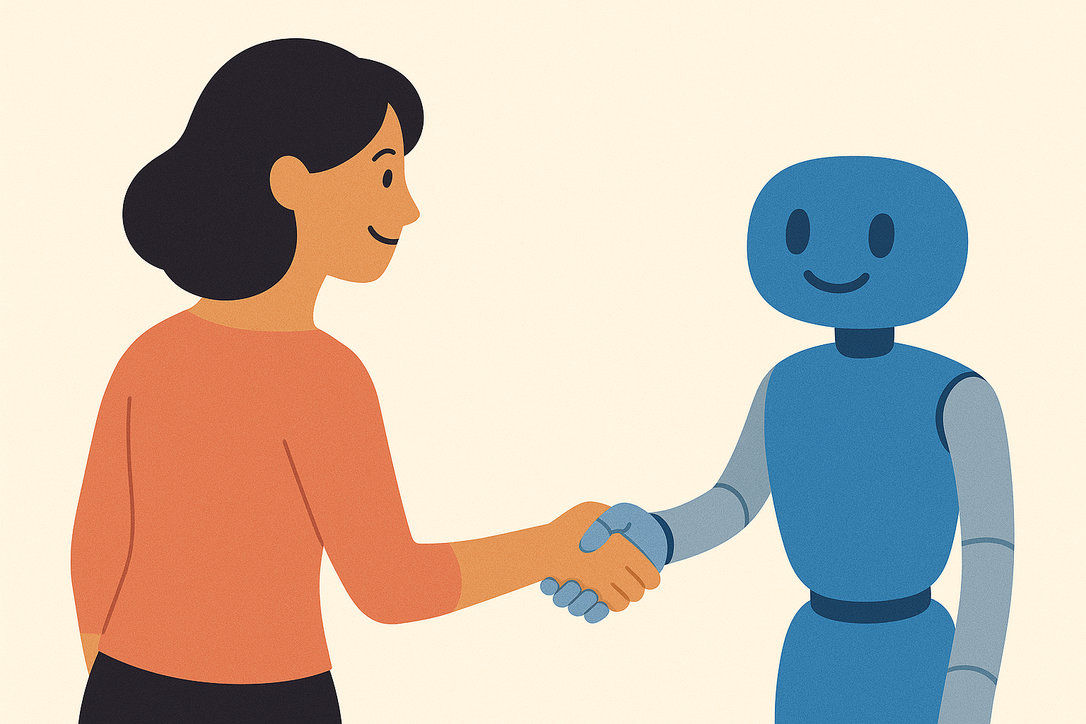a woman shaking hands with a robot