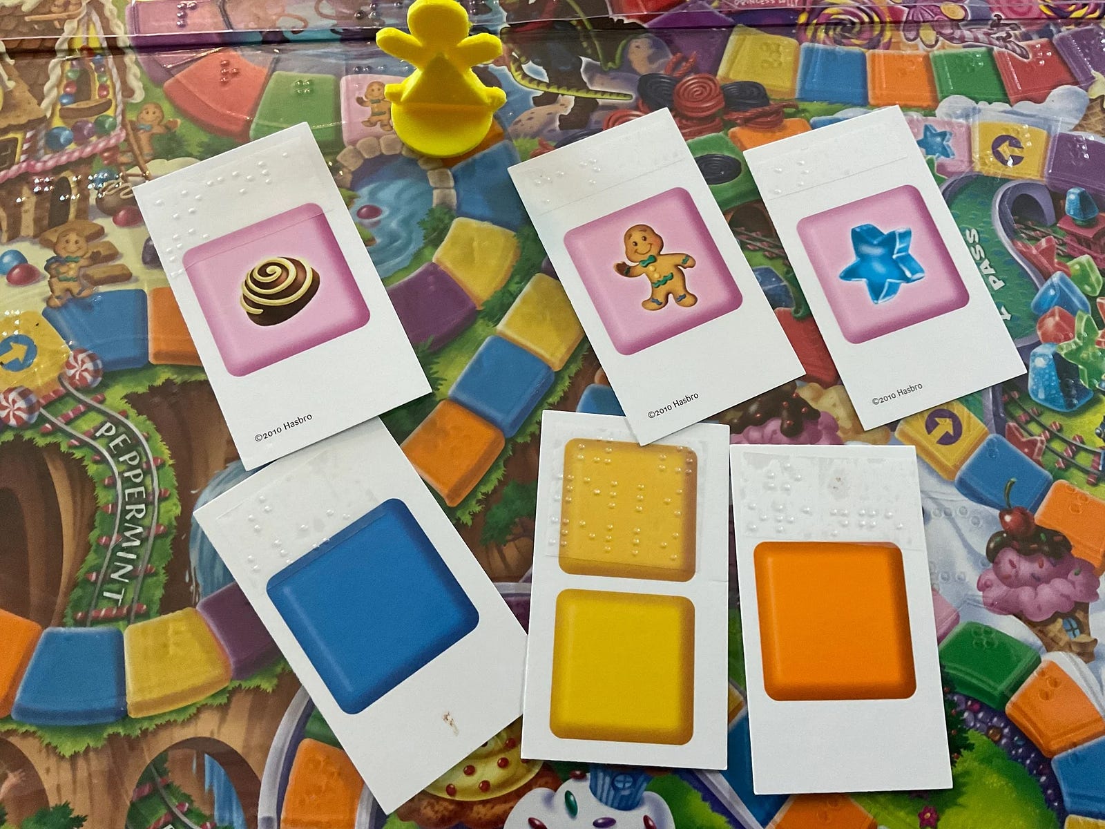A photo of cards from the game Candy Land