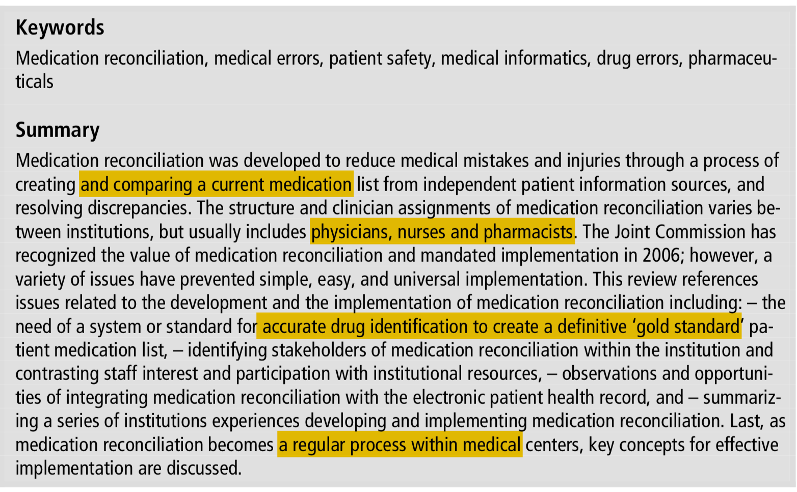 Medication History Policy