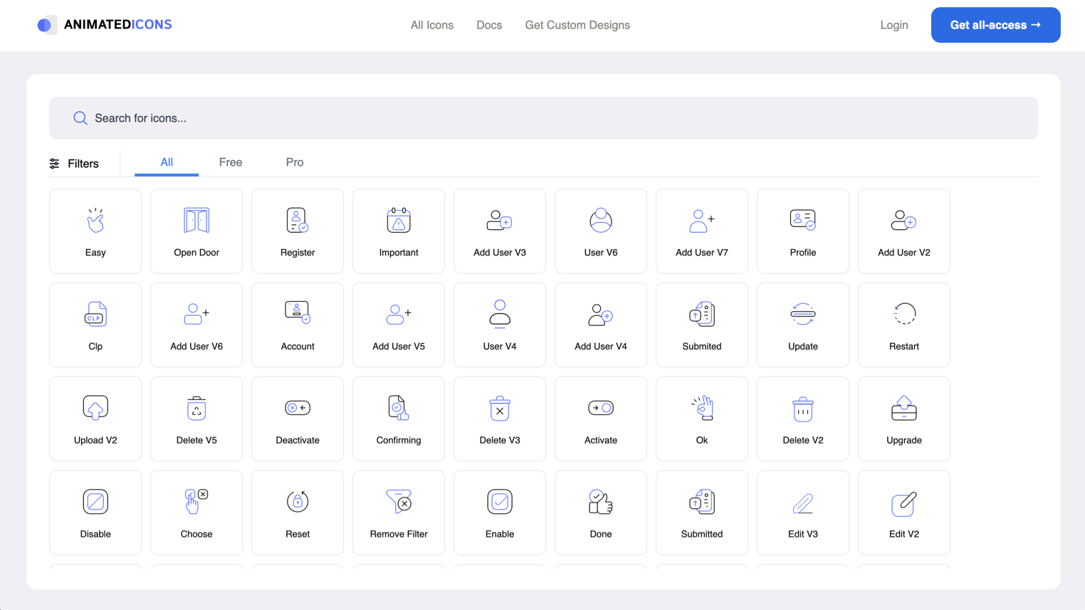 Animated SVG icons with simple embed codes. Best for quick motion accents on landing pages.