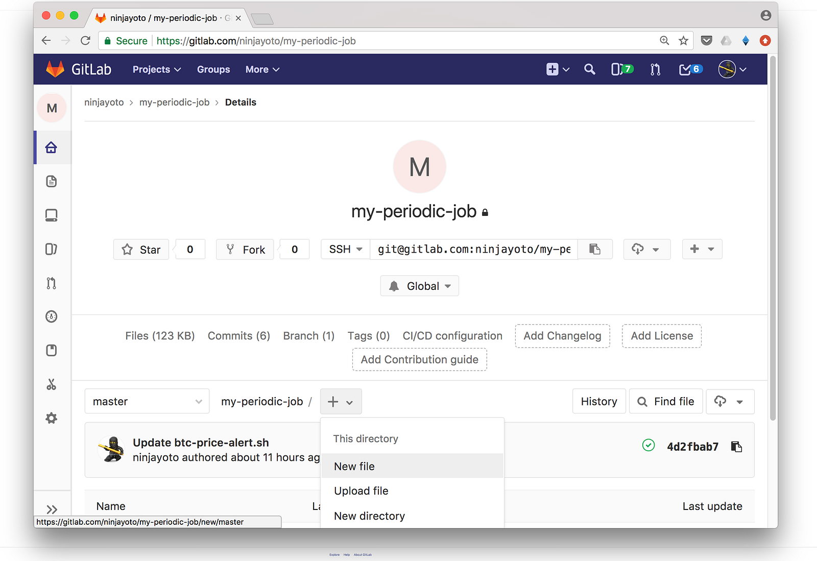 click on the plus icon next to your project's name and select New File from  the menu