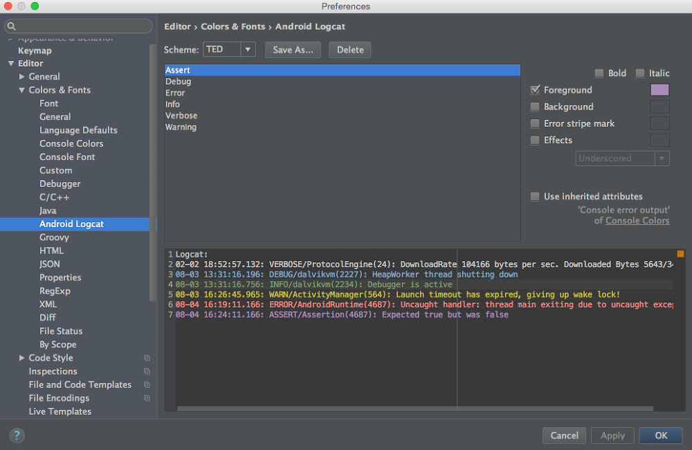 android studio log