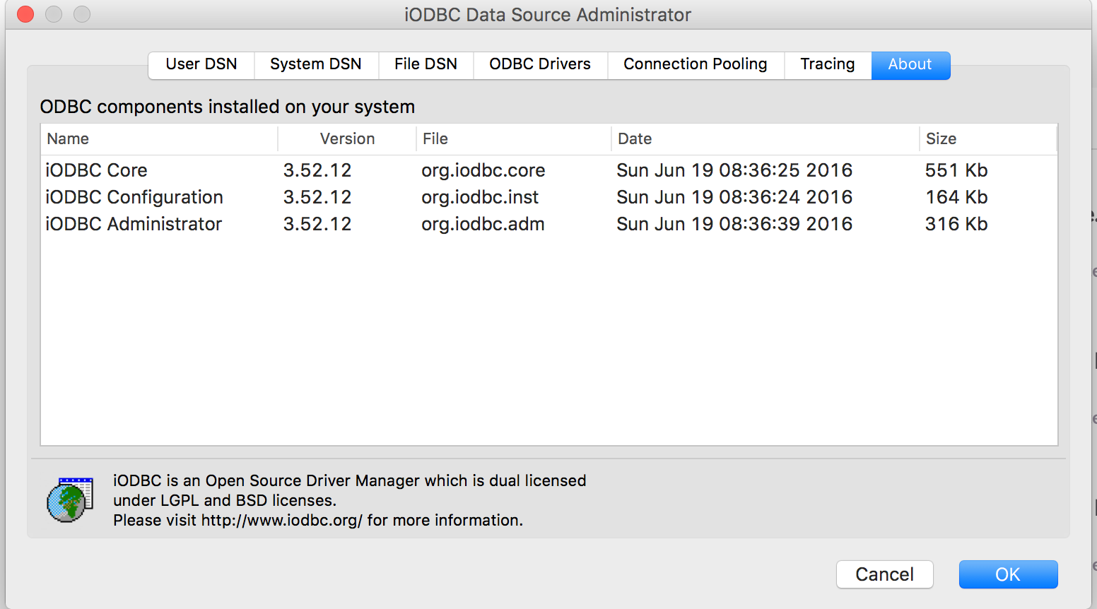 odbc administrator tool for mac os x