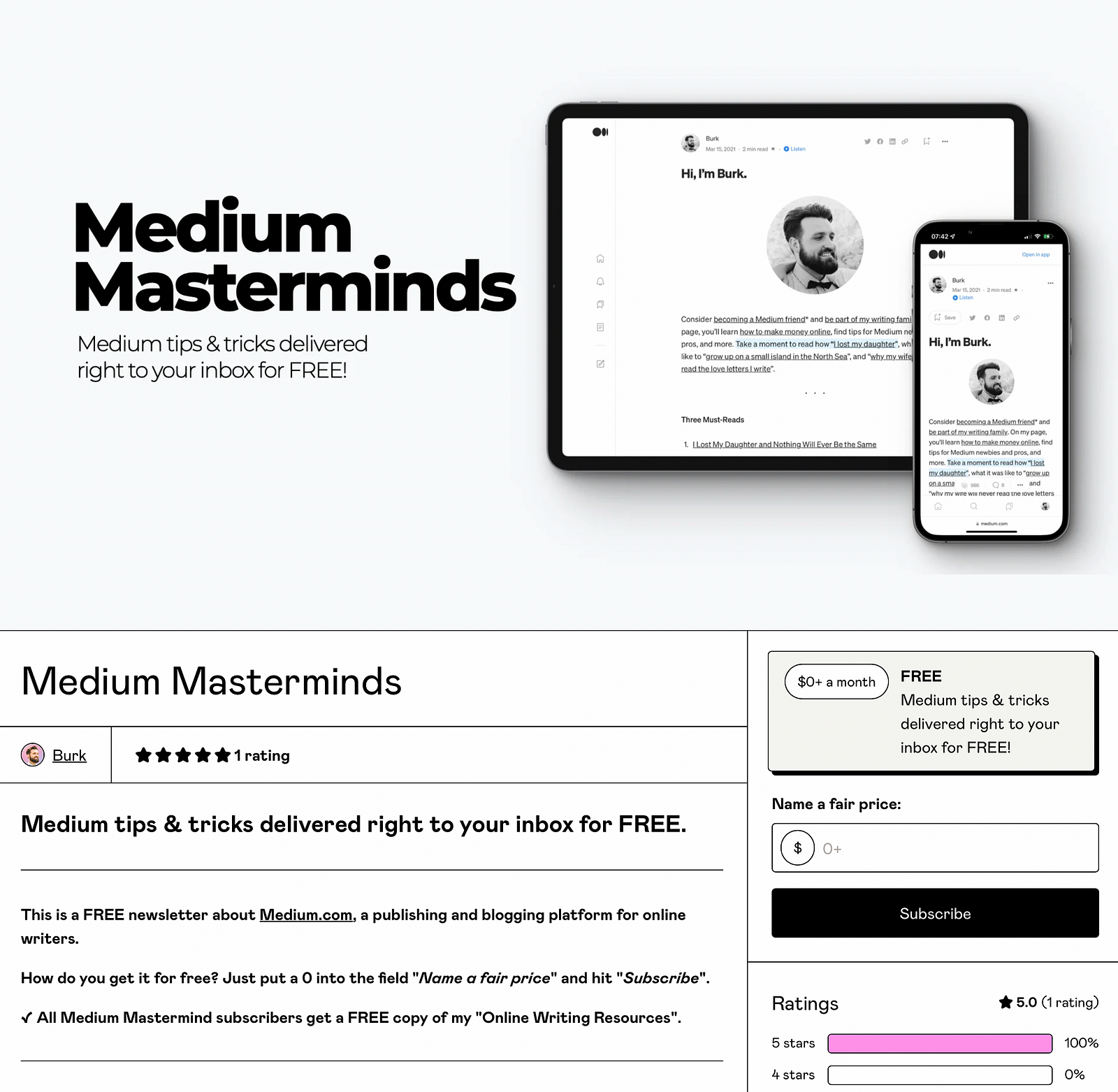Screenshot of “Medium Masterminds” webpage, take by the author