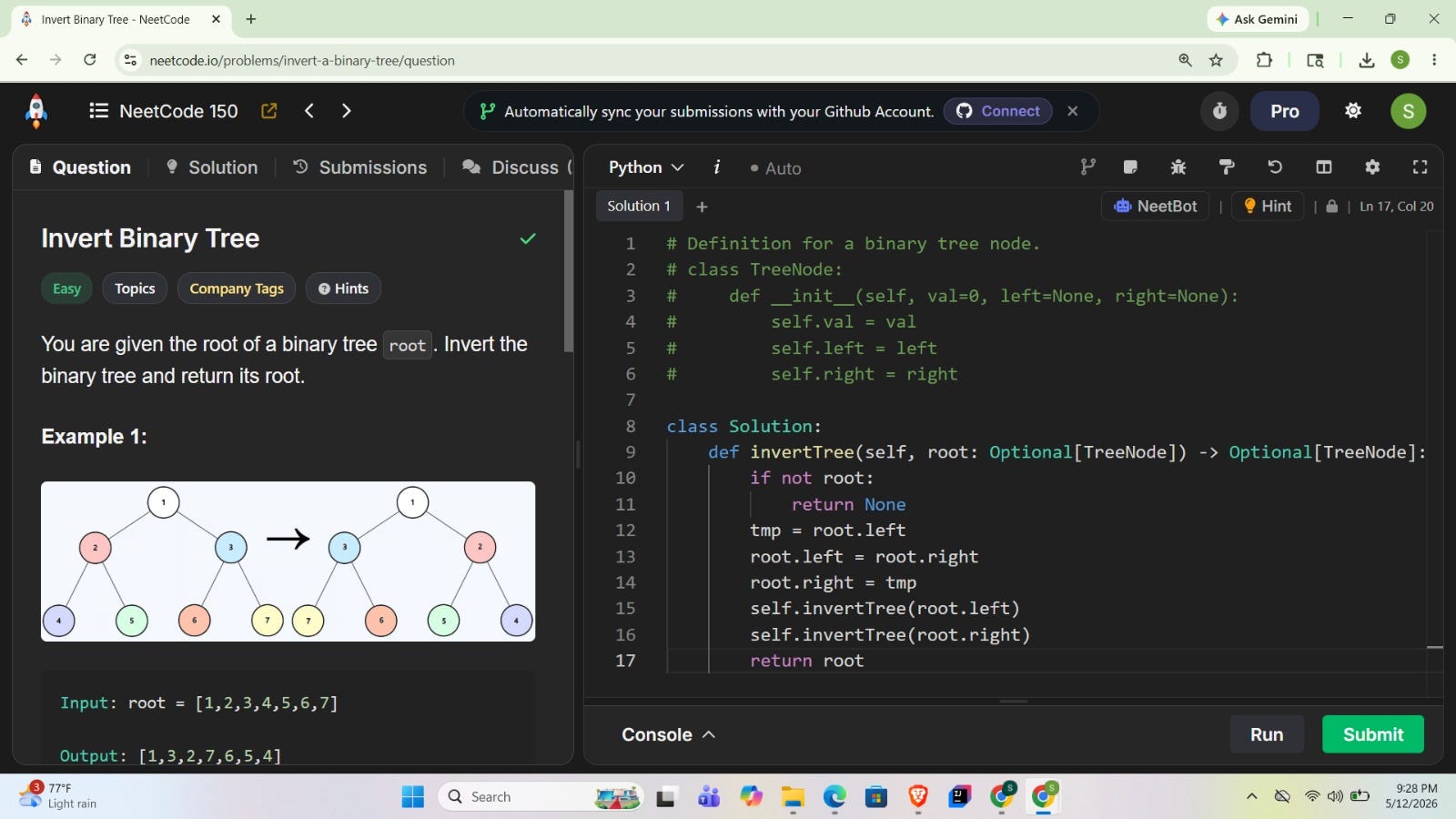 NeetCode 150 / Easy: Invert Binary Tree — DFS Recursion Pattern Explained (LeetCode 226)