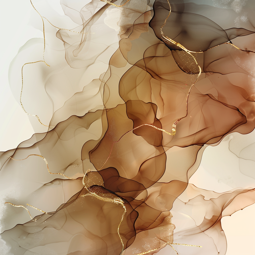 Background design, golden line draft, brown and white, spring, gradient color, ink dyeing, ink wash, created with Midjourney AI generated image.