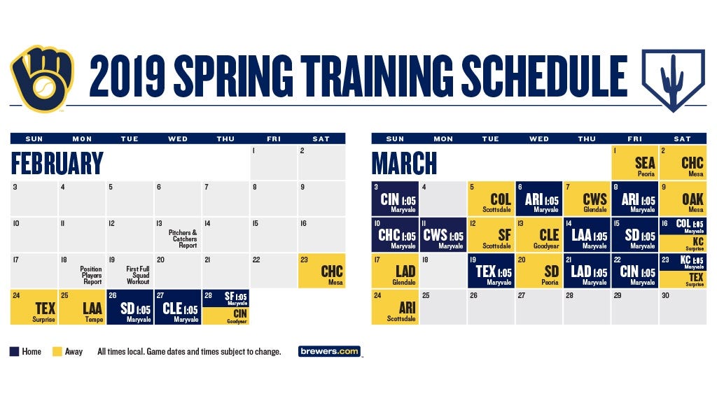 BREWERS ANNOUNCE 2019 SPRING TRAINING SCHEDULE – Cait Covers the Bases BREWERS ANNOUNCE 2019 SPRING TRAINING SCHEDULE – Cait Covers the Bases