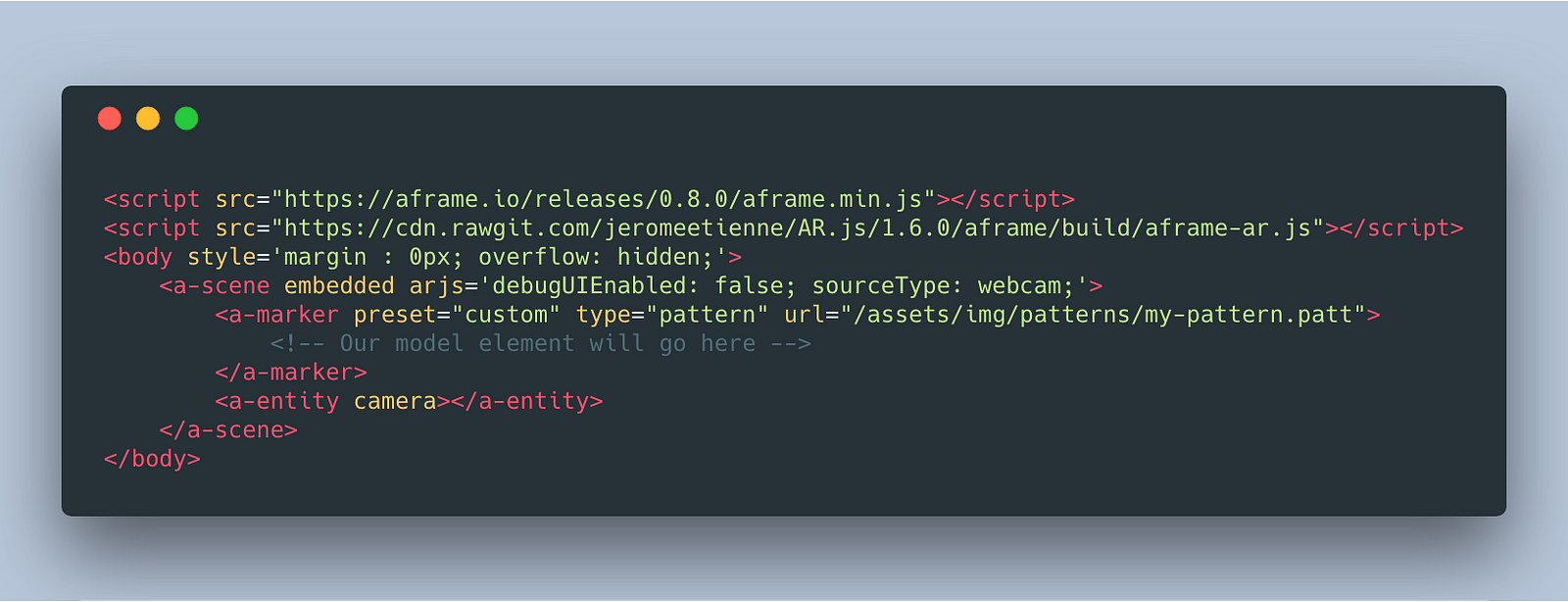 Screenshot of adding in a custom marker in AR.js