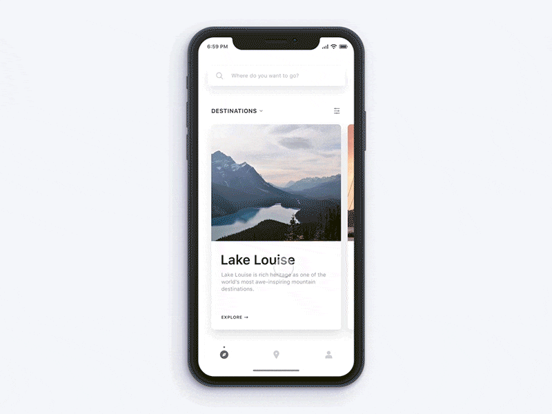 City Guides app prototype for the iPhoneX.