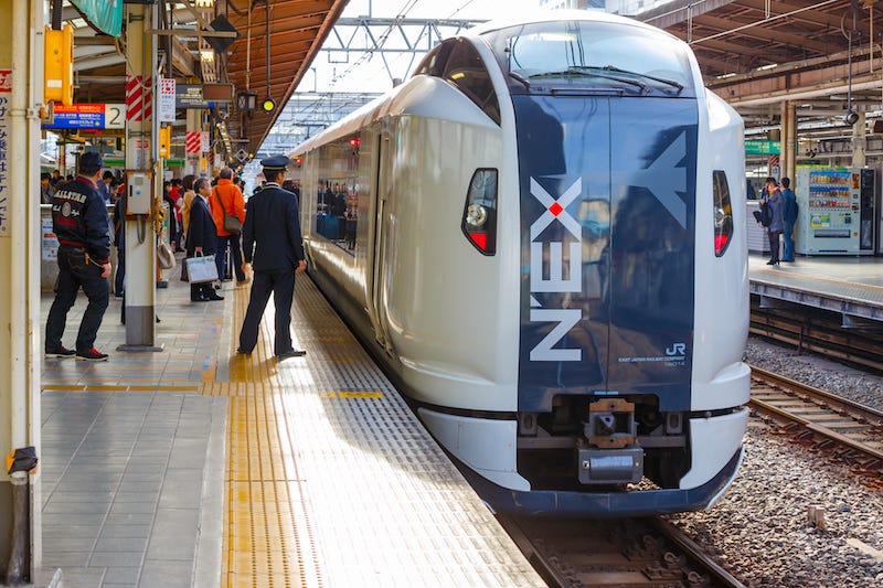The Narita Express train leaves Tokyo for Japan’s Narita International Airport in Chiba Prefecture