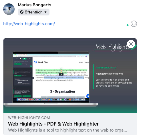 Web Highlights Facebook link preview