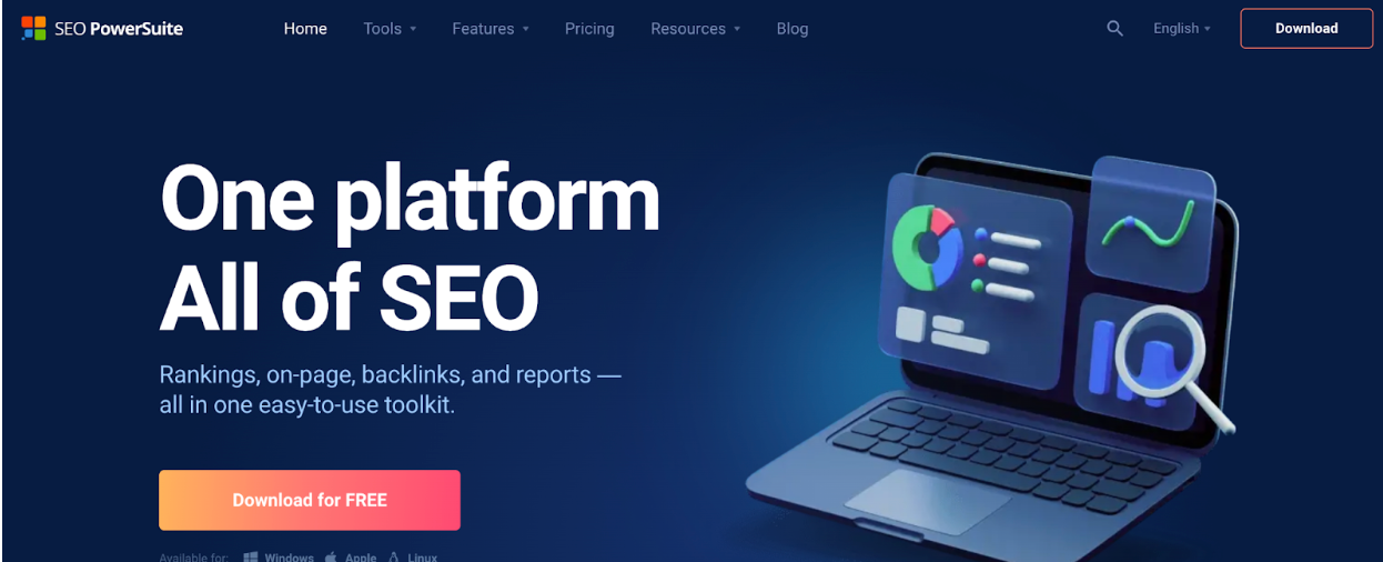 Main page of the SEO PowerSuite website