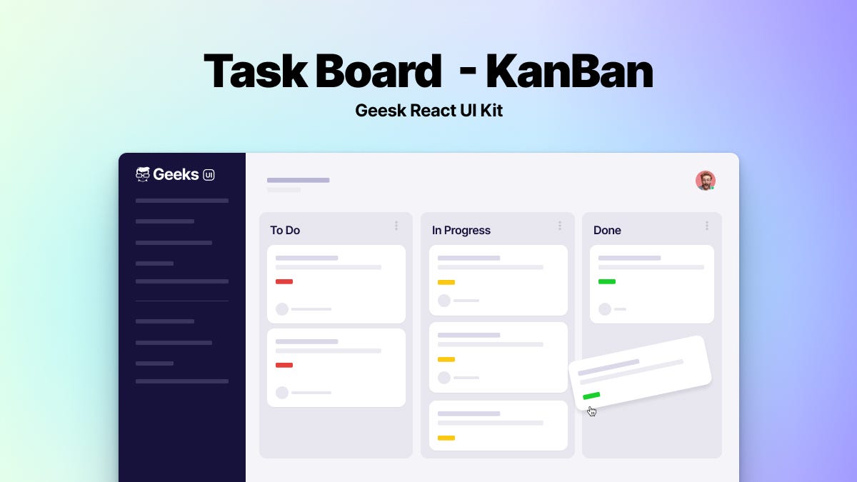 Kan-ban Task Board react components in Geeks UI Kit