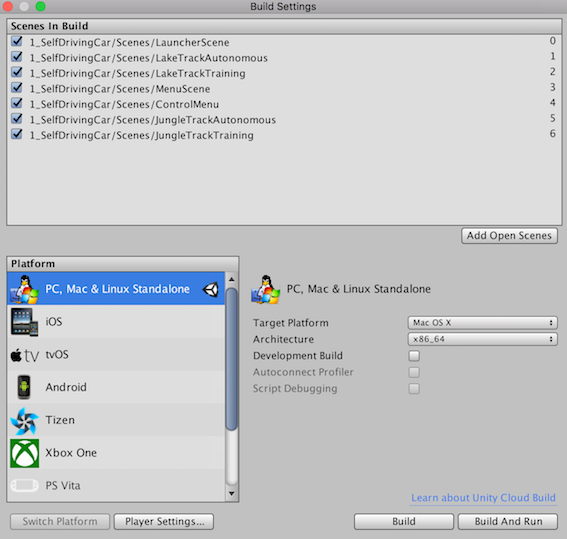 Unity Build Settings