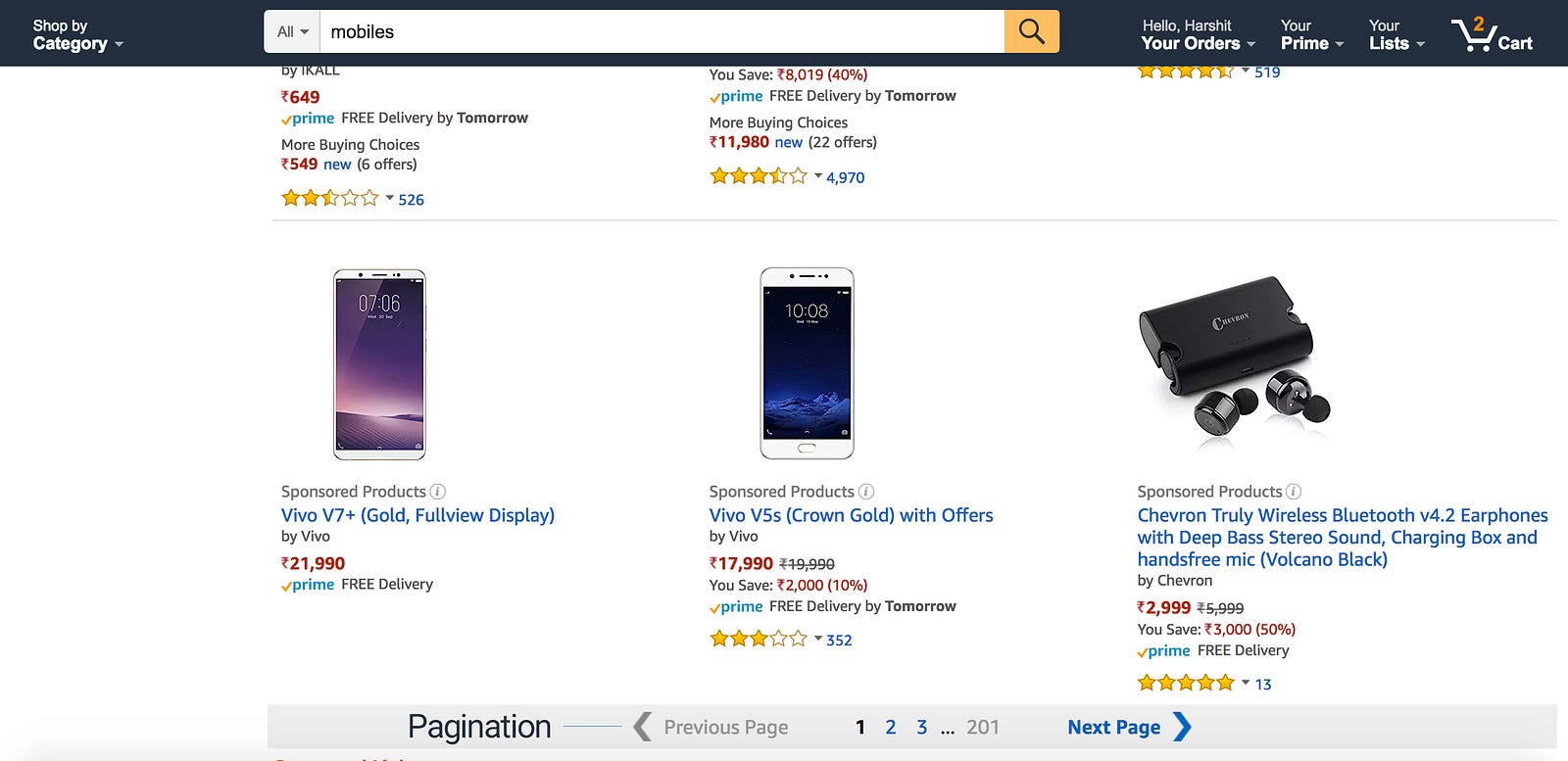 Product listing on Amazon