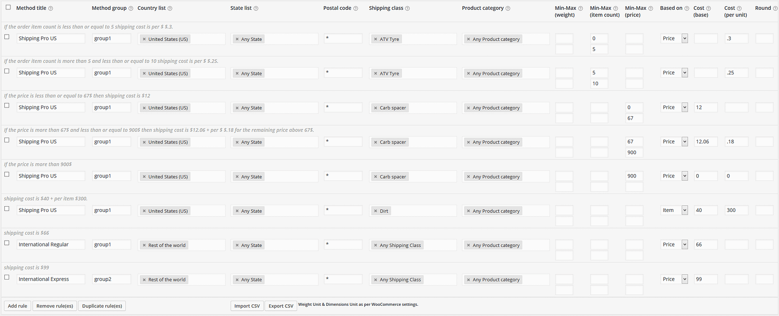 WooCommerce Table Rate Shipping Pro Setting
