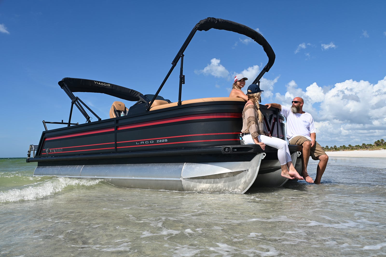 Viaggio Lago Z Pontoon Boat offering three fishing models
