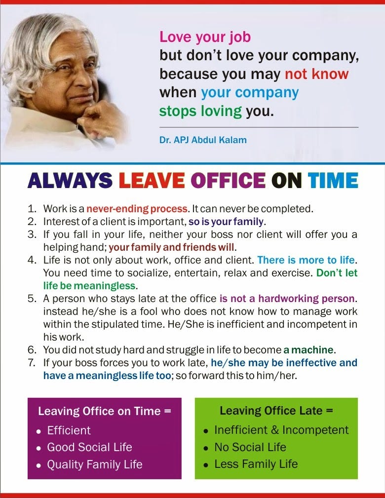 I would like to sign off reminding you of the famous quotes of Dr Kalam “Always leave office on time as work is a never ending process… ”