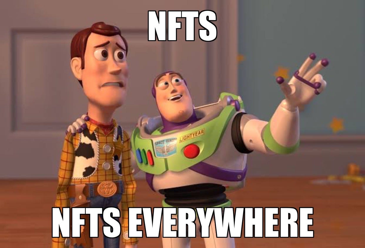 NFTs Use Case is Everywhere (context: Woody Buzz Lightyear everywhere meme)