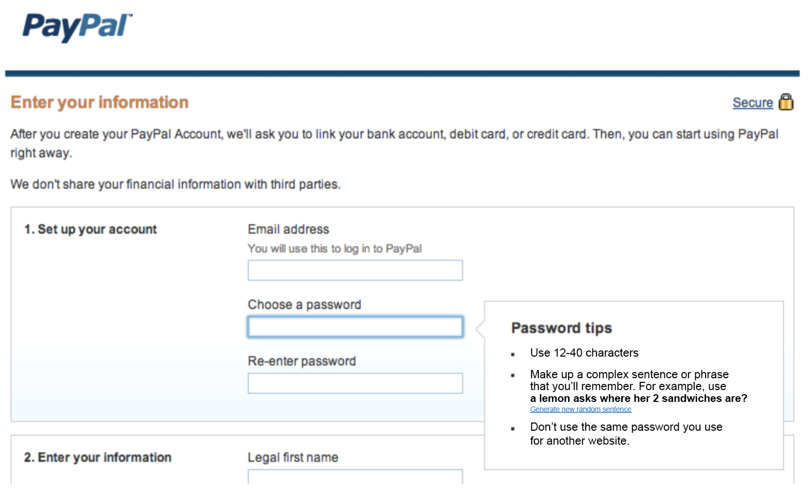 how do you set up a new password for paypal