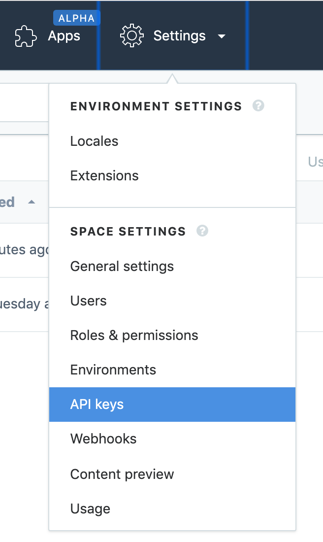 Navigation to get API keys