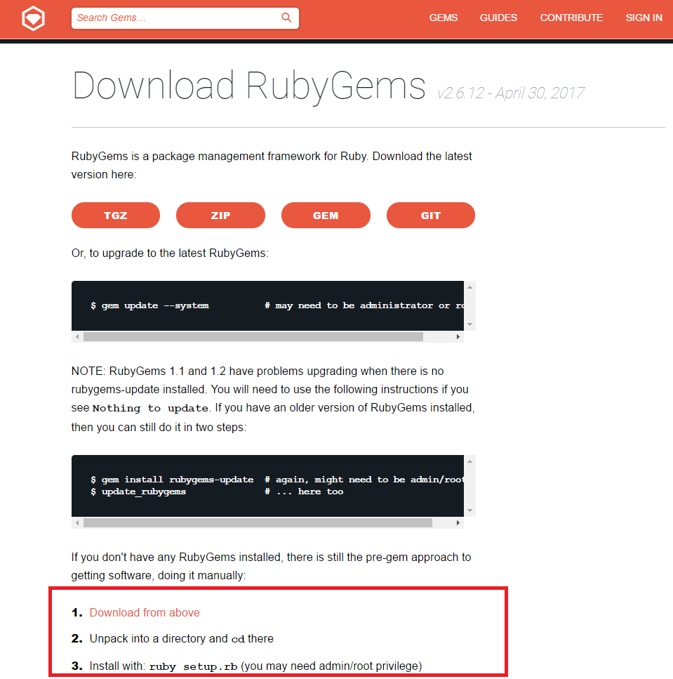 Как установить rubygems на windows