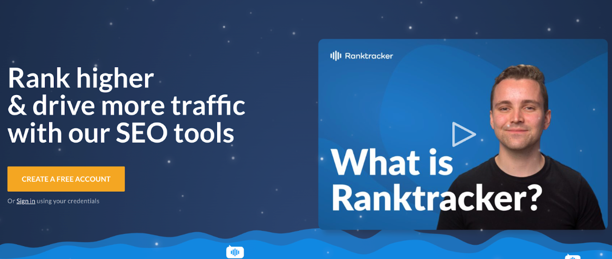 Main page of the Ranktracker website