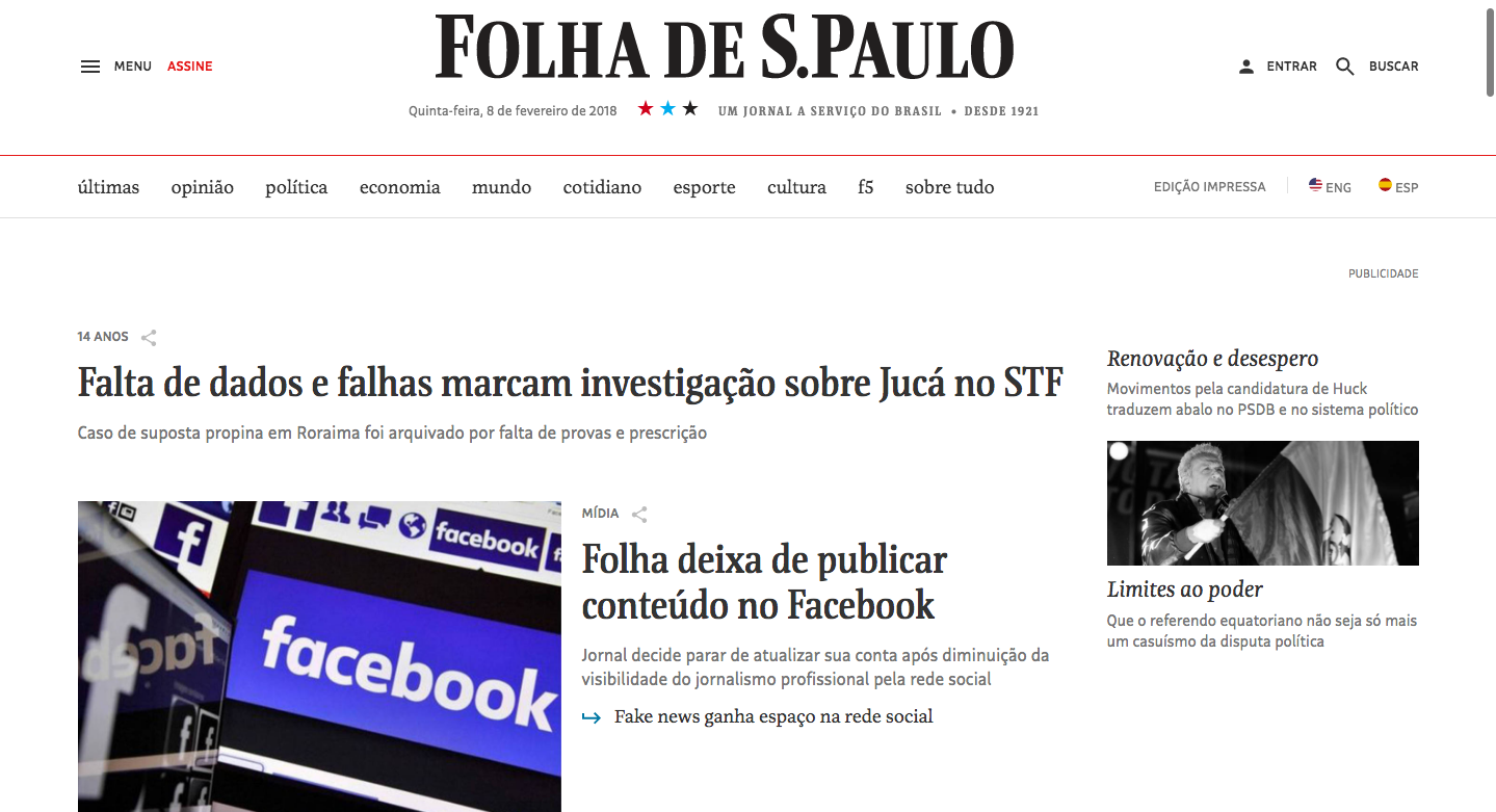 Folha Deixa De Publicar Conteúdo No Facebook