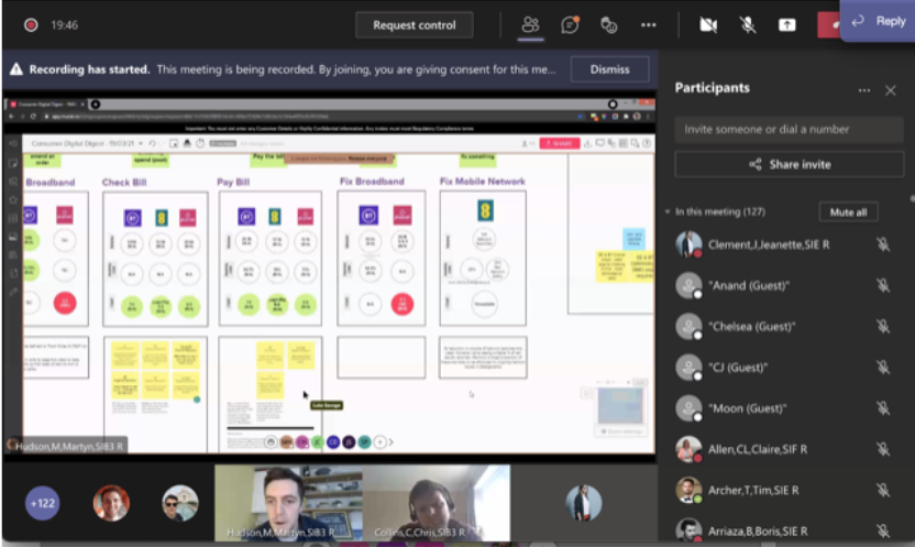 Screenshot showing one of the weekly calls in progress over Microsoft Teams video class=